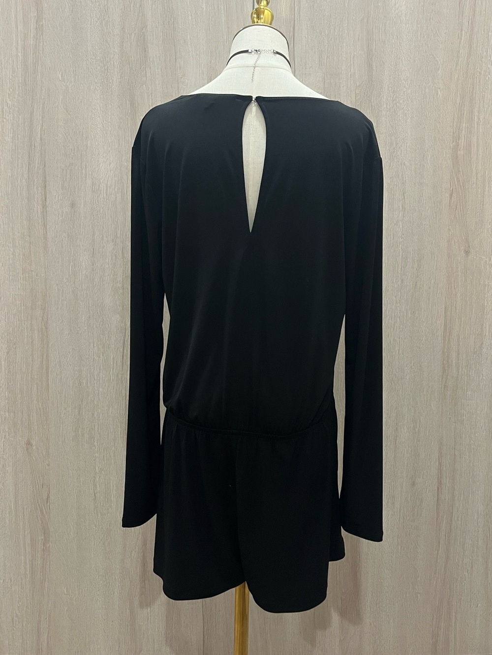 BCBGeneration Black Long Sleeve Surplice Romper - Picture 3 of 6